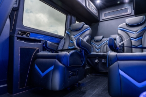 Captain Chairs Black Leather Blue Stitching Van Transit Sprinter Detail